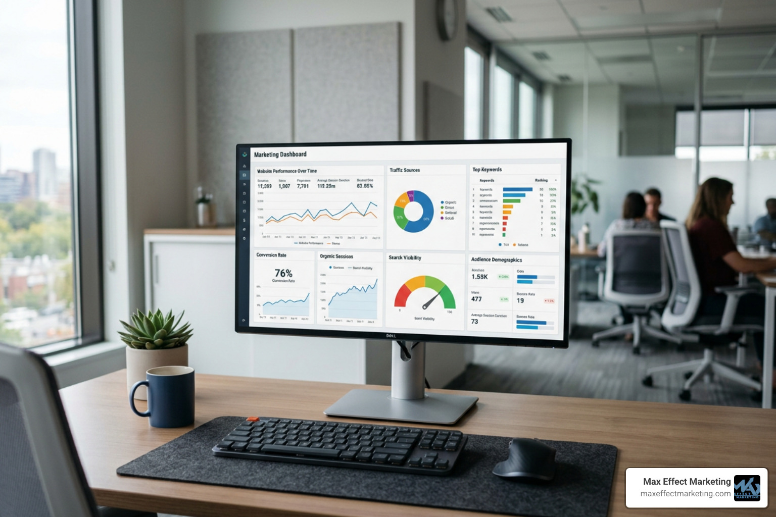 SEO and marketing services dashboard on a computer screen