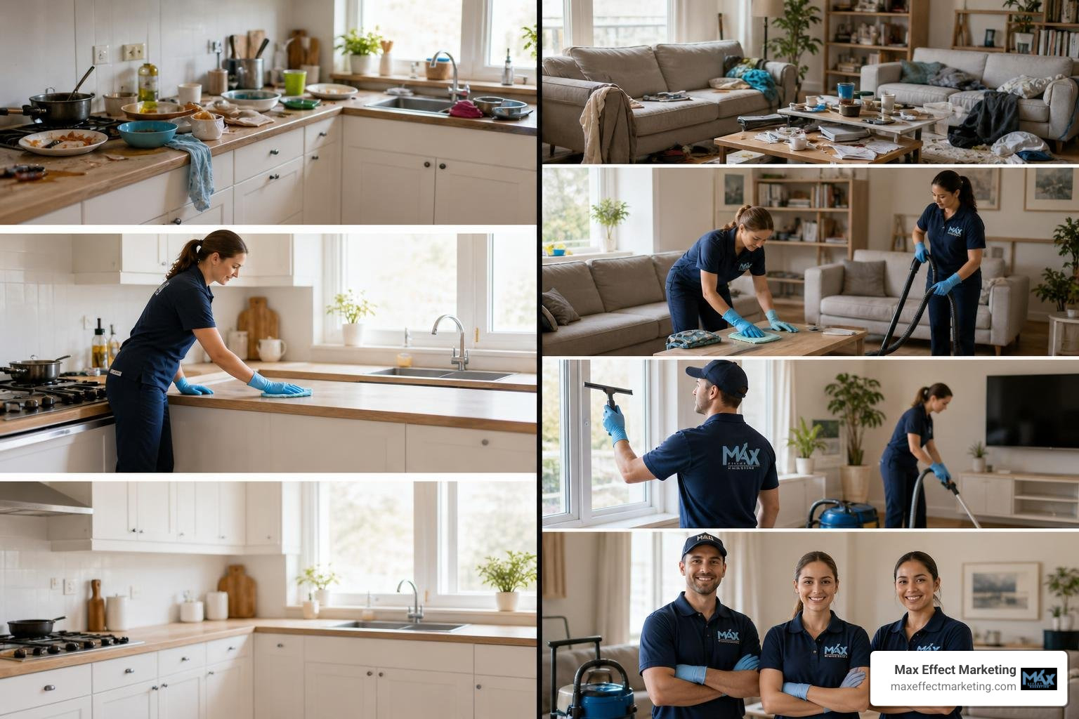 Comparison of 15-second and 30-second cleaning service TV commercial storyboards